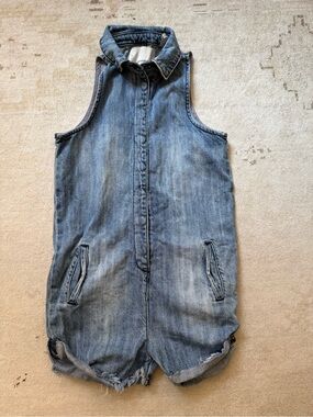 One Teaspoon Kids Denim Romper Size 5-6 Distressed Sleeveless Jumpsuit
